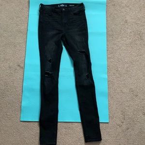 Hollister High-Rise Super Skinny Ripped Black Jeans